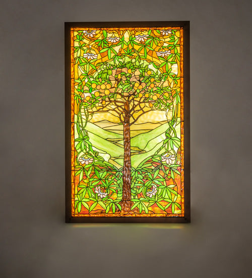 30" Wide X 48.5" High Tiffany Tree Of Life Stained Glass Lighted Window