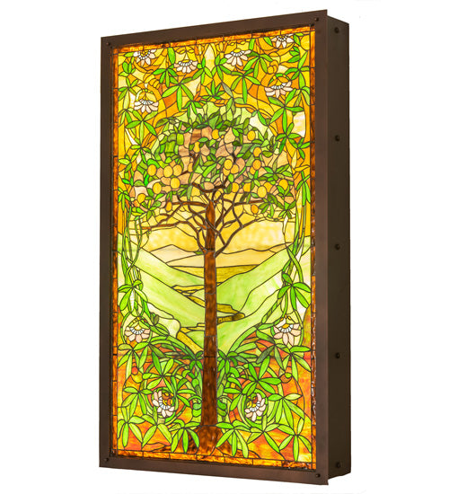 30" Wide X 48.5" High Tiffany Tree Of Life Stained Glass Lighted Window