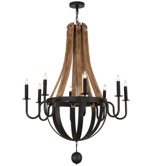 43"W Barrel Stave Madera 8 Lt Chandelier