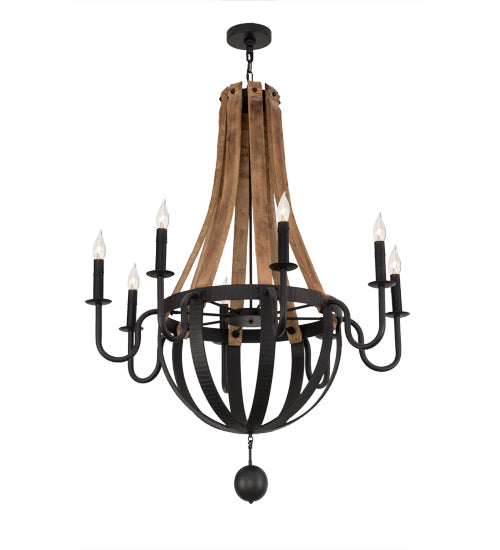 43"W Barrel Stave Madera 8 Lt Chandelier