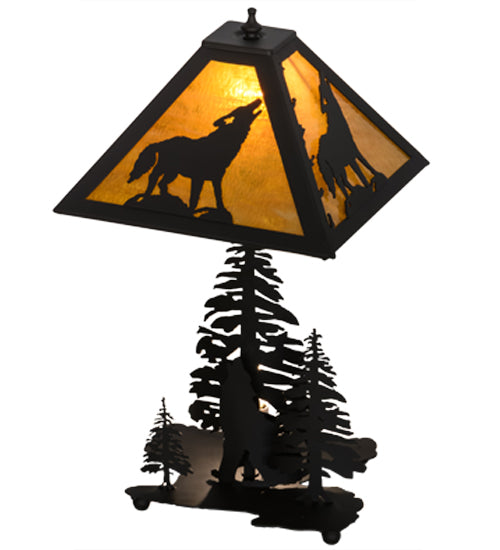 21"H Howling Wolf W/Lighted Base Table Lamp