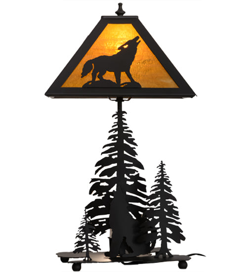 21"H Howling Wolf W/Lighted Base Table Lamp