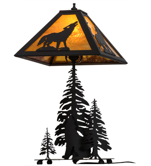 21"H Howling Wolf W/Lighted Base Table Lamp