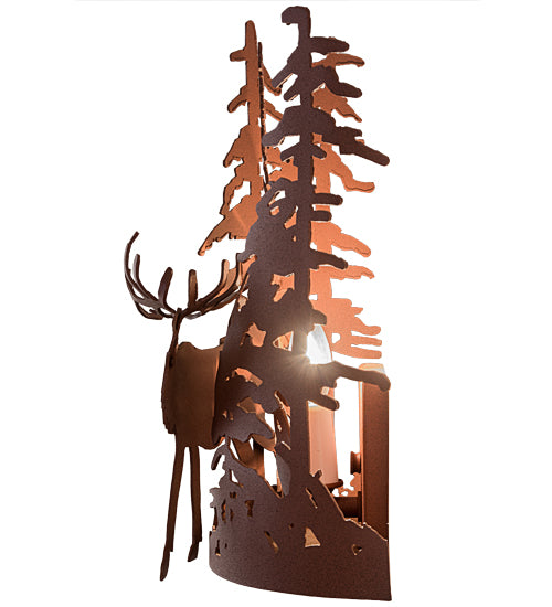 11"W Elk Through The Trees Wall Sconce