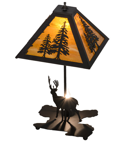 21"H Lone Buck W/Lighted Base Table Lamp