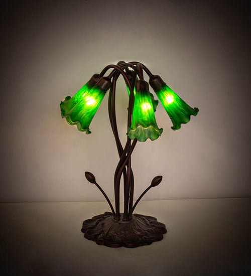 17" High Green Tiffany Pond Lily 5 Lt Accent Lamp