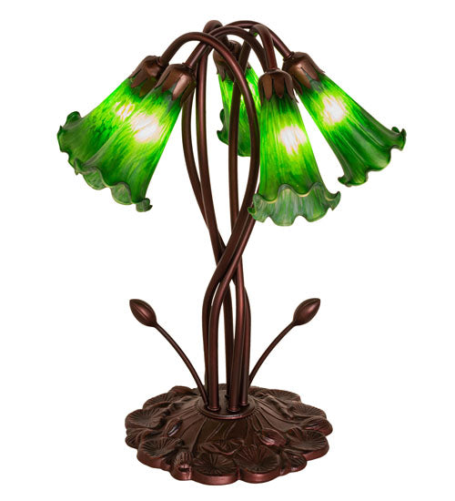 17" High Green Tiffany Pond Lily 5 Lt Accent Lamp