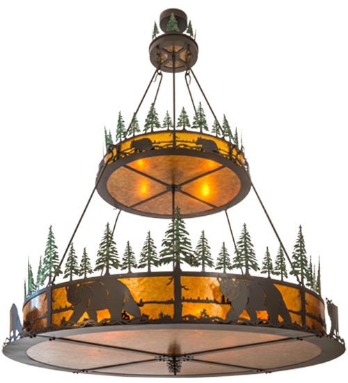 72" Wide Bear In The Woods Two Tier Inverted Pendant