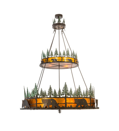 72" Wide Bear In The Woods Two Tier Inverted Pendant