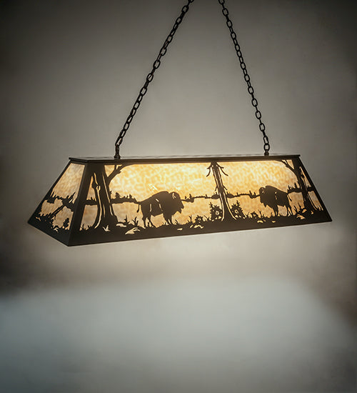 60" Long Buffalo At Lake Oblong Pendant