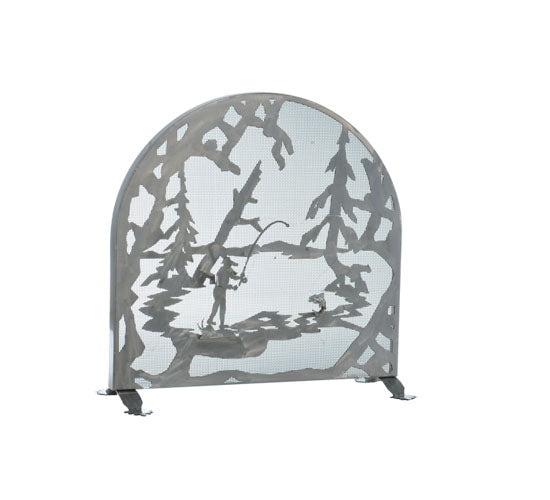 30"W X 30"H Fly Fishing Creek Arched Fireplace Screen