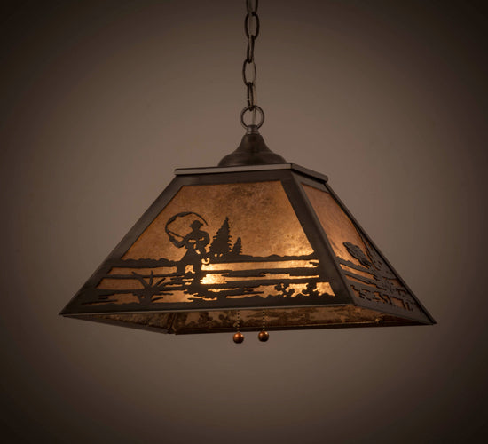 16"Sq Fly Fishing Creek Pendant