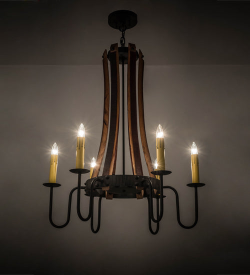 30" Wide Barrel Stave Madera 6 Light Chandelier