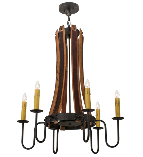 30" Wide Barrel Stave Madera 6 Light Chandelier