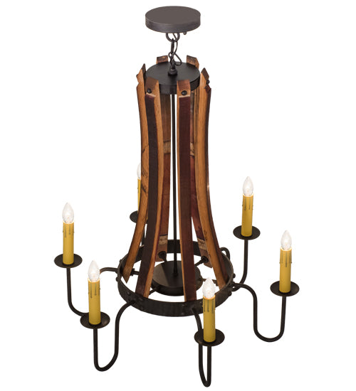 30" Wide Barrel Stave Madera 6 Light Chandelier