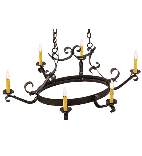 38"L Handforged 6 Lt Oval Chandelier