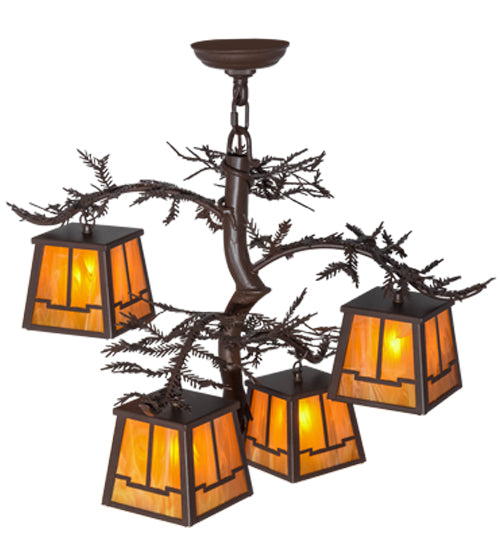 28"W Pine Branch Valley View 4 Lt Chandelier