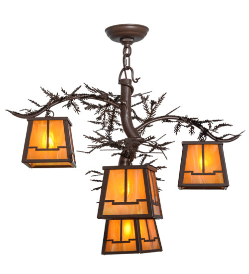 28"W Pine Branch Valley View 4 Lt Chandelier