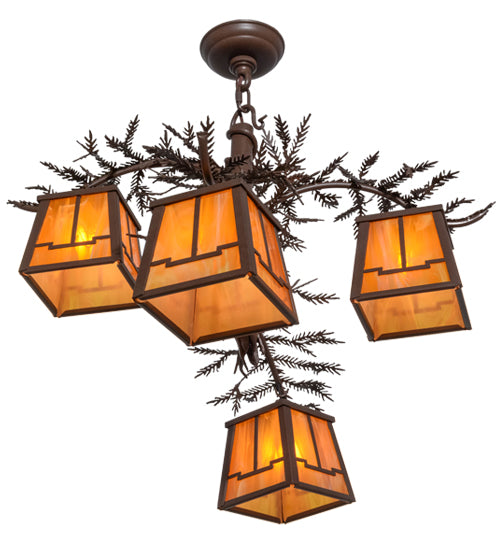 28"W Pine Branch Valley View 4 Lt Chandelier