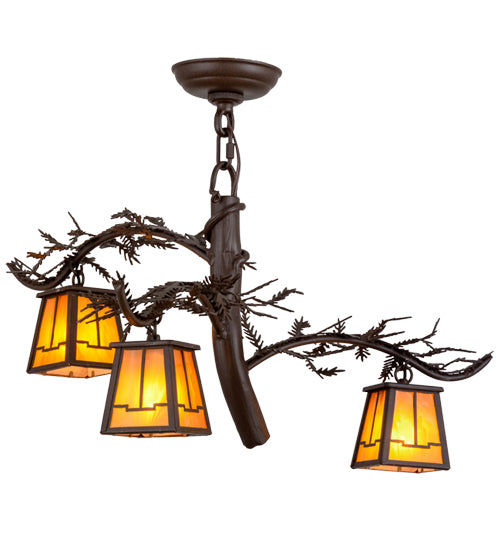 24"W Pine Branch Valley View 3 Lt Chandelier