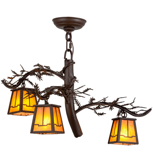 24"W Pine Branch Valley View 3 Lt Chandelier