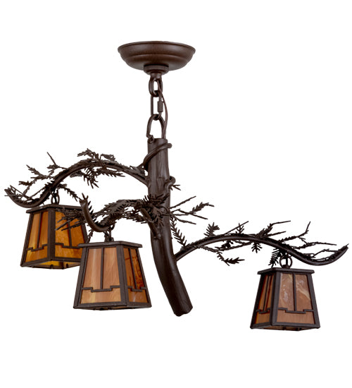 24"W Pine Branch Valley View 3 Lt Chandelier