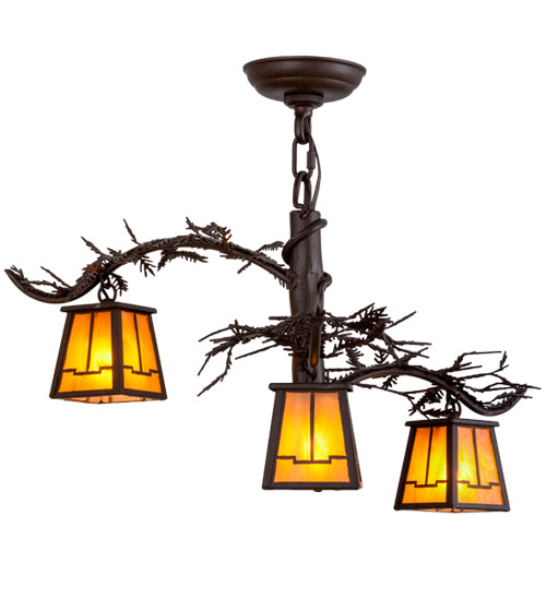 24"W Pine Branch Valley View 3 Lt Chandelier