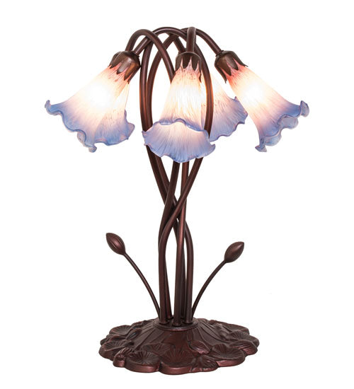 17" High Pink/Blue Tiffany Pond Lily 5 Light Accent Lamp