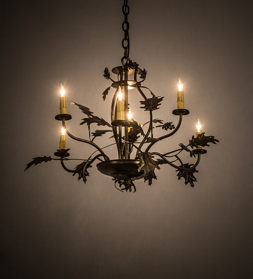 28"W Oak Leaf & Acorn 6 Lt Chandelier