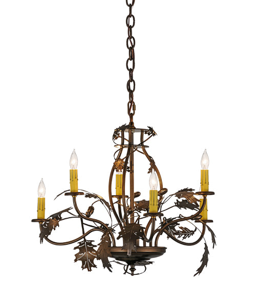 28"W Oak Leaf & Acorn 6 Lt Chandelier