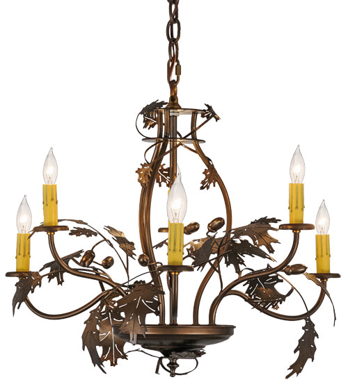 28"W Oak Leaf & Acorn 6 Lt Chandelier