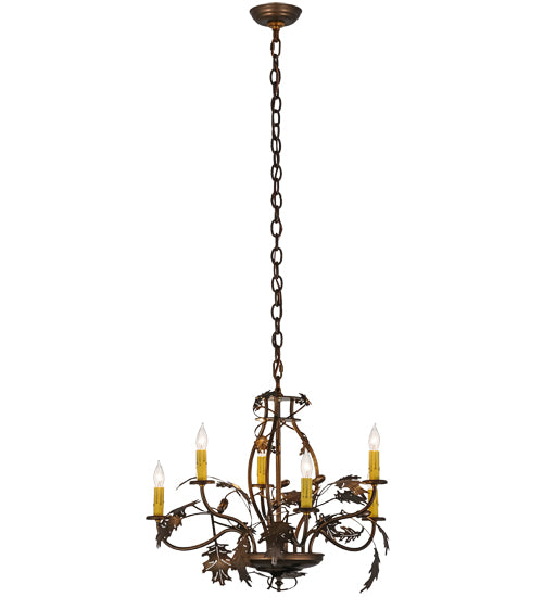 28"W Oak Leaf & Acorn 6 Lt Chandelier