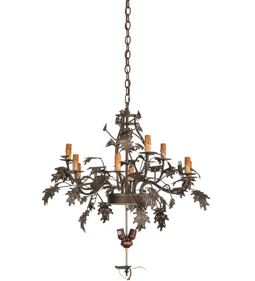 28"W Greenbriar Oak 9 Arm Chandelier Hardware