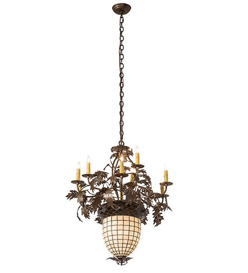 28" Wide Greenbriar Oak 9 Arm Chandelier