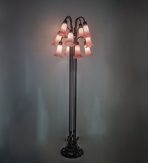 63" High Pink Tiffany Pond Lily 12 Lt Floor Lamp