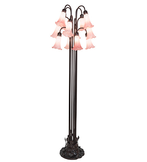 63" High Pink Tiffany Pond Lily 12 Lt Floor Lamp