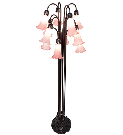 63" High Pink Tiffany Pond Lily 12 Lt Floor Lamp