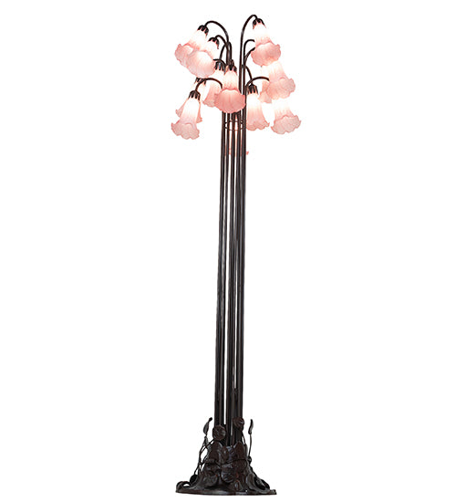 63" High Pink Tiffany Pond Lily 12 Lt Floor Lamp