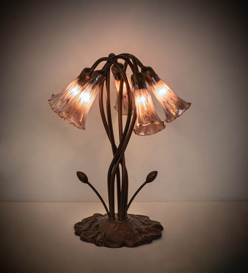 17" High Purple Iridescent Tiffany Pond Lily 5 Light Accent Lamp