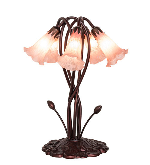 17" High Pink Tiffany Pond Lily 5 Light Accent Lamp