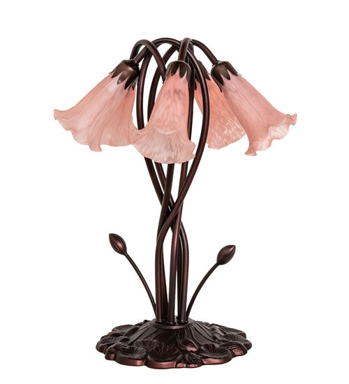 17" High Pink Tiffany Pond Lily 5 Light Accent Lamp