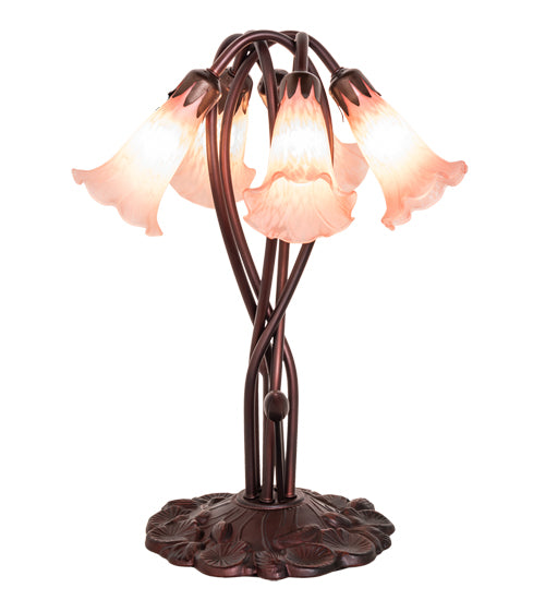 17" High Pink Tiffany Pond Lily 5 Light Accent Lamp