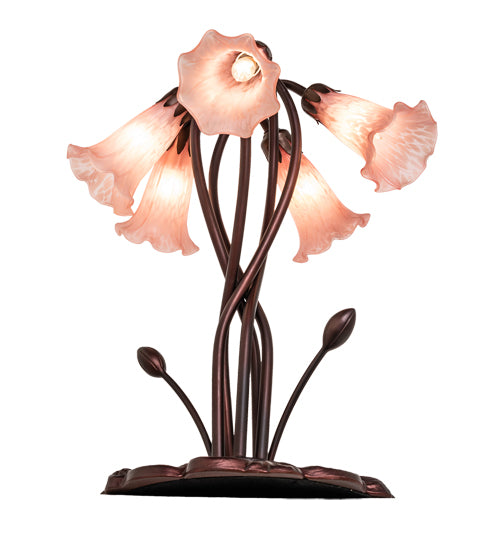 17" High Pink Tiffany Pond Lily 5 Light Accent Lamp