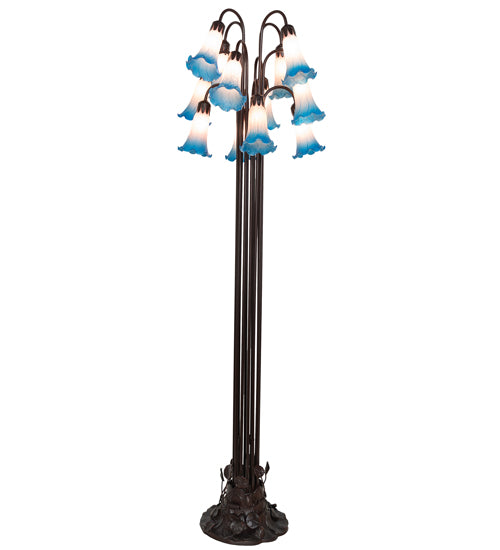 63" High Pink/Blue Tiffany Pond Lily 12 Lt Floor Lamp