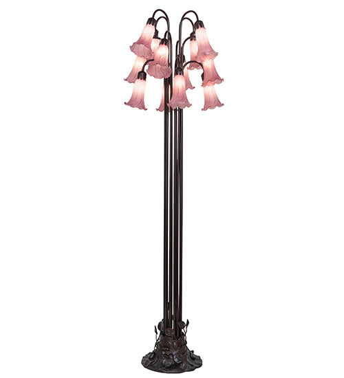 60"H Lavender Tiffany Pond Lily 12 Lt Floor Lamp