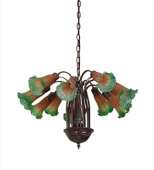 20" Wide Amber/Green Pond Lily 12 Lt Chandelier