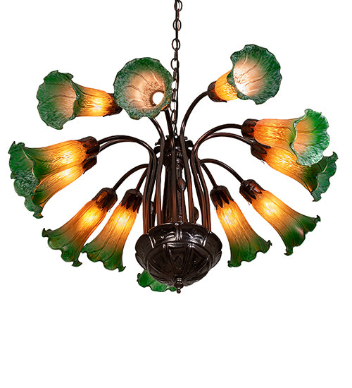 20" Wide Amber/Green Pond Lily 12 Lt Chandelier