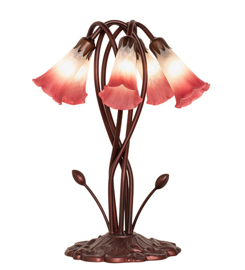 17" High Pink/White Tiffany Pond Lily 5 Lt Accent Lamp