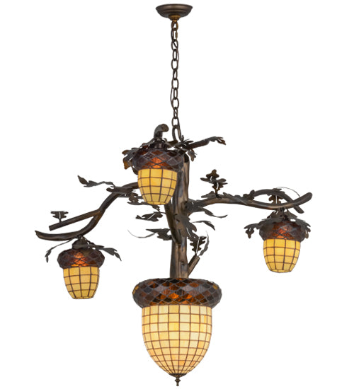 48" Wide Acorn Branch 4 Light Chandelier