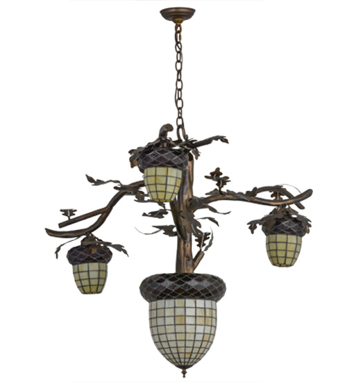 48" Wide Acorn Branch 4 Light Chandelier